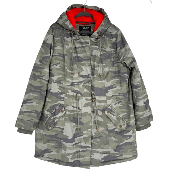 Torrid 1x Camo Twill Parka Faux Fur Lined Hood Winter Coat Water Wind Resistant - Picture 2 of 7